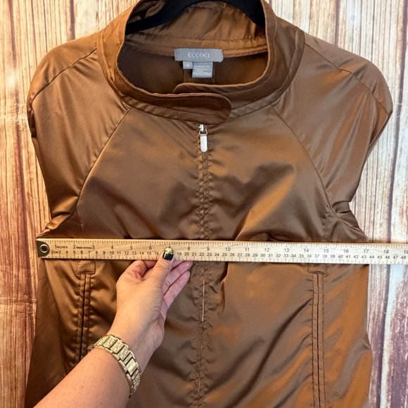 Eccoci Women’s Satin 3/4 Puff Sleeve Zip Jacket Double Zipper Brown Size 6 - Picture 6 of 11